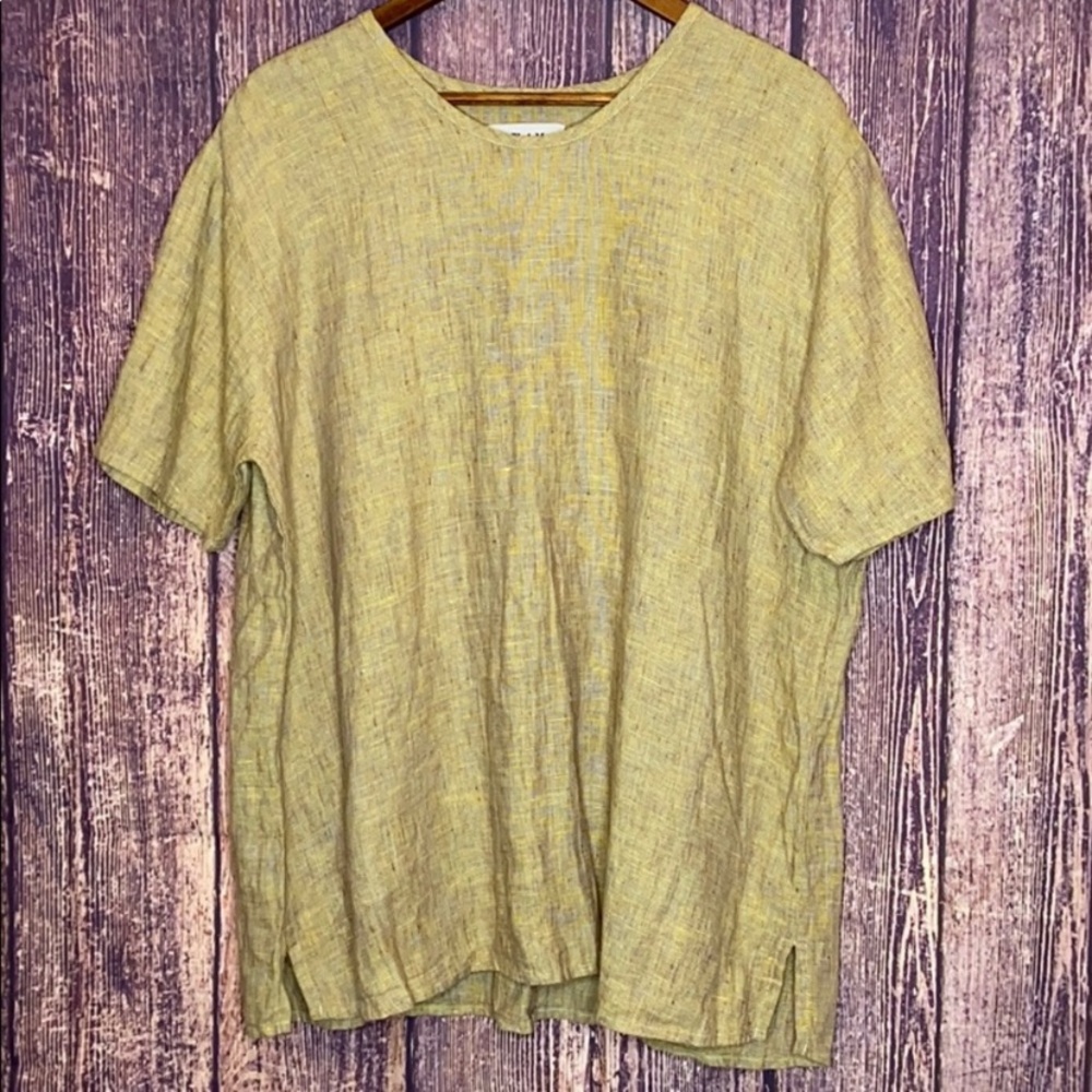 FLAX linen lagenlook tunic blouse large tan yellow